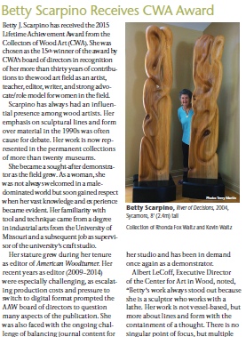 Collectors of Wood Art (CWA) 2015 An article about Betty Scarpino receiving the Collectors of Wood Art Lifetime Achievment Award